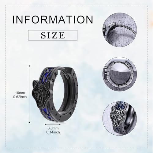 Black Viking Hoop Earrings for Men Women 925 Sterling Silver Viking Huggie Earrings Norse Pagan Rune Jewelry Fathers Day Birthday Gifts for Husband Dad4