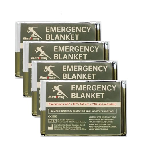 Image of Emergency Blanket ，Portable Emergency Blanket Survival Gear Emergency Bivvy Thermal Sleeping Bag Camping ，Be Suitable for Outdoors, Hiking, Survival (Army Green, 4 Pack)