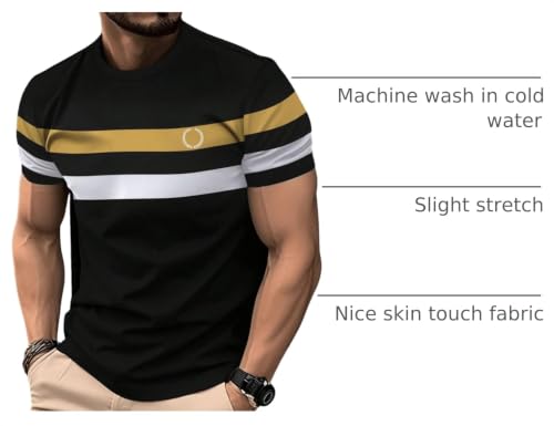 Image of RoseSeek Men's Color Block Short Sleeve Tee Shirts Casual Crewneck T Shirt Trendy Summer Tops
