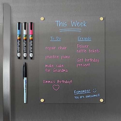 Magnetic Acrylic Blank Notes Board for Fridge, Wet/Dry-Erase Board for Refrigerator, Optional Color Marker Set