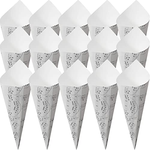 Angoily 50pcs Floral Wrap Paper Cones for Weddings Party Petal Packaging Decorative Flower Wrapping Kit with Musical Notes Design for Bouquets Confetti