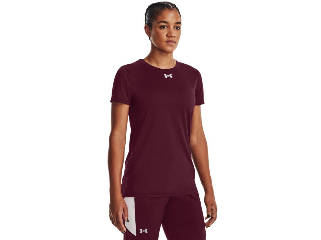 Under Armour Team Tech Womens Short Sleeve T-Shirt L Maroon-White