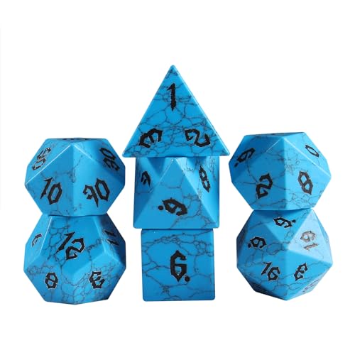 Febote Gemstone Dice Set,7 Pcs Blue Howlite Turquoise DND Dice with Box Used for Dungeon and Dragon Dice Games D4 D6 D8 D10 D% D12 D20(Blue Turquoise)