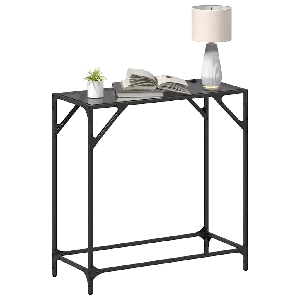 Konsole Tisch mit Glasplatte Schwarz 80x35x81 cm aus Stahl ideal für Flur Eingang Wohnzimmer Schlafzimmer platzsparend mit Wandhalterung, dekorativ und robust für Stauraum und Präsentation