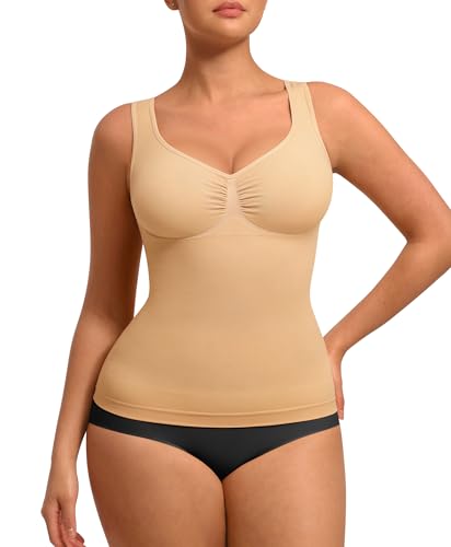 Image of FeelinGirl Women Tank Tops Shapewear: Tummy Control Compression Tank V Neck Seamless Body Shaper Camisole Tops for Women