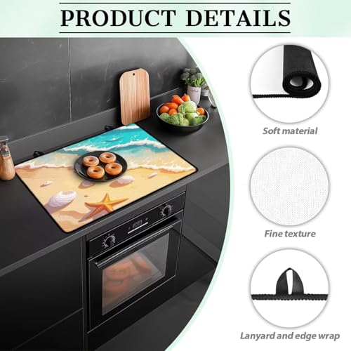 Image of Beach Starfish Gas Burners Top Covers, Extra Large Stove Top Cover for Electric, Non-slip Waterproof Dish Drying Mat, Heart Resistant Oven Cover Mat, Glass Stove Top Protector