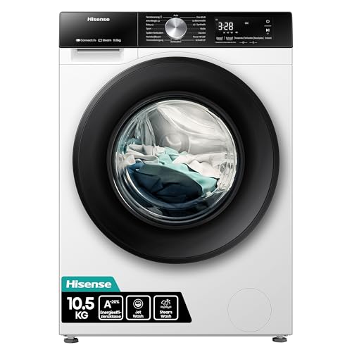 Hisense WF3S1043BW3 Waschmaschine mit Dampffunkunktion, 10.5 kg, 1400 U,min, 19 Programme, WIFI, ConnectLife, Power JetW...