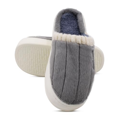 Image of VRITRAZ Men's Plush Winter Slippers | Soft Furry Lined Indoor Slides | Warm Comfortable Anti-Slip Home Footwear