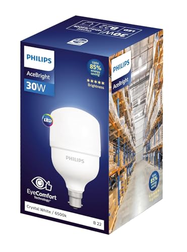 Image of Philips 30-watt LED Bulb Factory Pack |AceBright High Wattage LED Bulb|Base: B22 Light Bulb for Home | Crystal White, Pack of 6