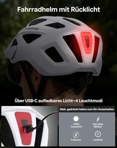 InnerKing Fahrradhelm Herren Damen Leichte Fahrradhelm mit LED Licht – Ansicht 5