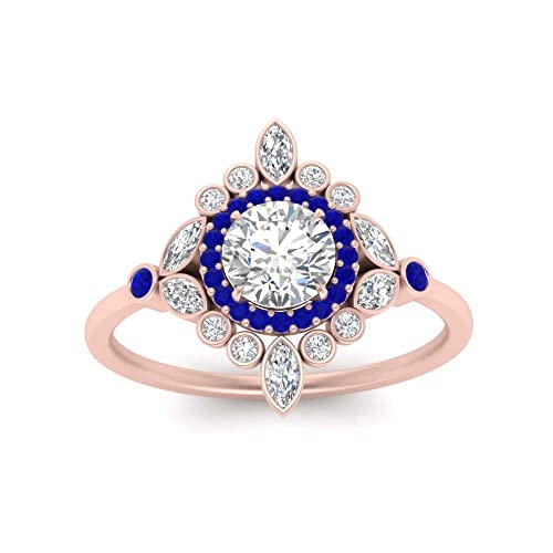 Image of 55Carat Choose Your Gemstone Round Halo Floral Engagement Ring Rose Gold Plated Round Shape Vintage Engagement Rings Everyday Jewelry Wedding Jewelry Handmade Gifts for Wife US Size 4 to 12