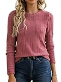 Blusa feminina de manga 3/4, gola redonda, pulôver, leve, moda outono, Rosered, P