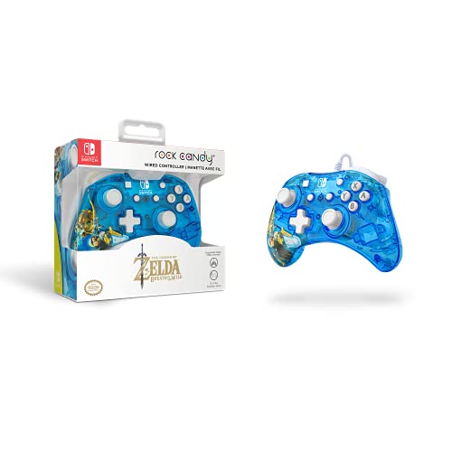 Rock Candy Wired Gaming Switch Pro Controller - Zelda Breath of the Wild - Blue - Official License Nintendo - OLED / Lite Compatible - Compact, Durable Travel Controller - See Through - Holiday Gifts