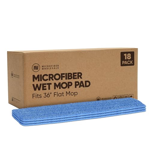 Image of Microfiber Wholesale 36 inch Microfiber Mop Pads - Machine Washable, Reusable, Refills & Replacement Wet Mop Heads Compatible with Any Microfiber Flat Mop System (18 Pack)
