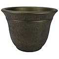 The HC Companies Sierra Round Self-Watering Pot - Lightweight Plastic Planter for Herbs & More - Durable Plant Pots for Indoor Plants & Outdoor Plants (13” Celtic Bronze, Pack of 1)