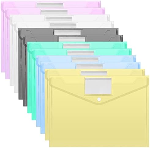 A4 Transparent Plastic Folders Clear,24 Packs 6 Colours Plastic Wallets A4 Plastic Sleeves For