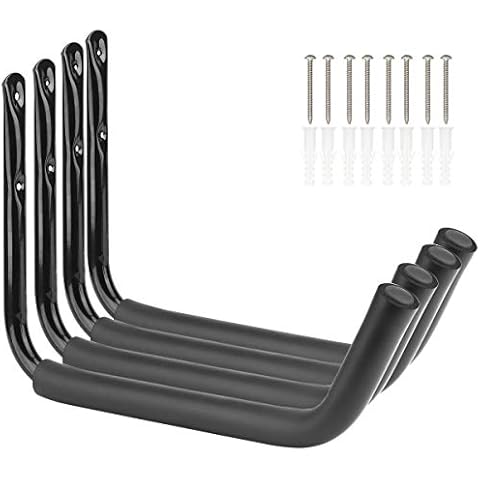 4 Pack Heavy Duty Kayak Storage Hooks, 38cm Arm Wall Mounted Garage Surfboard Rack, pipabiba Ladder Utility Hanger Max Capacity 25KG (27cm x 38cm) Cover