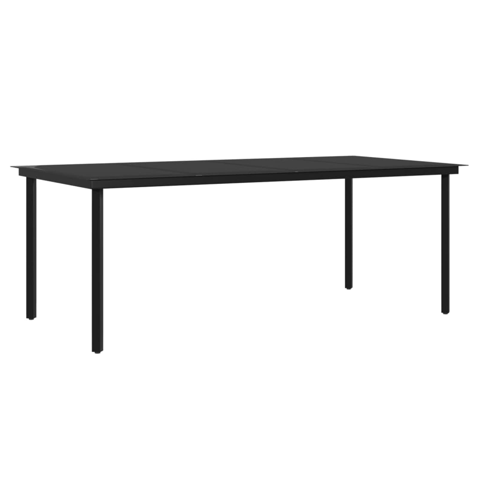 Juego de Comedor para Jardín Negro - Mesa 200x100x74 cm, 6 Sillas de Ratán PE, Vidrio, Acero - Adecuado para Exterior