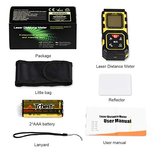 Laser Distance Meter, Tilswall Laser Measure Digital Tape Measurement Electronic Tool Measuring Device with Upgraded Electronic Angle Sensor, Larger Backlit Display (Battery Powered)