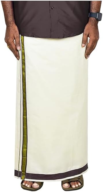 Jhon Men’s Traditional Cotton Dhoti with Golden Border | South Indian Mundu Veshti for Festive & Cultural Wear