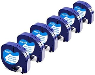 Compatible Dymo LetraTag Refills White Plastic Label Maker Refill 91331(S0721610) 1/2" x 13' (12mm x 4m), for Dymo LetraTag Plus LT-100H QX50 LT-100T LT-200B Label Maker Tape, Black on White, 6-Pack
