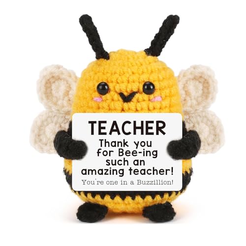 Handmade Crochet Bee Teacher Gift with Encouragement Card Perfect for Math English Science Dance Teachers Birthday Graduation End-of-Year Fall Teachers Day Present