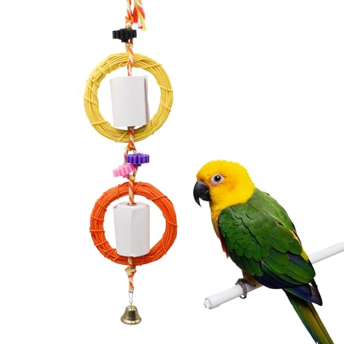 Image of Bird Chewing Toys, Parrot Shredding Toys, Vine Ring Toy with Machine Paper, Bird Cage Accessories, Suitable for Small and Medium Birds Parakeets Cockatiels Conures Budgie Lovebirds