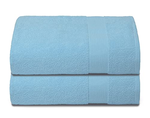 Belizzi Home Premium Cotton Oversized 2 Pack Bath Sheet 35x70-100% Pure Cotton - Ideal for Everyday use - Ultra Soft & Highly Absorbent - Machine Washable - Sky Blue