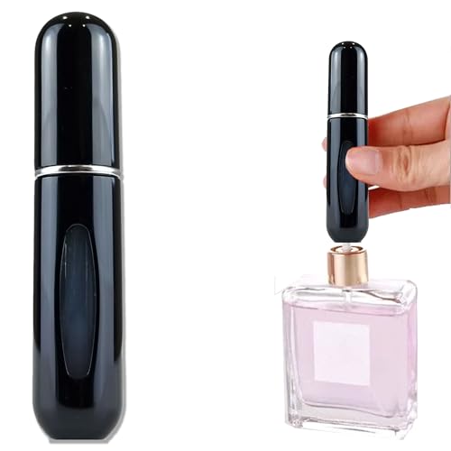 Trimming Shop 5ml Mini Portable Perfume Atomiser, Refillable Atomiser Bottle Portable Mini Spray Travel Bottle, Convenient, Leak-proof, and Easy to Refill for Purse, Handbag & Pocket, Piano Black