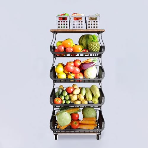 Organizador de frutas apilable de metal con ruedas para optimizar el espacio en tu cocina