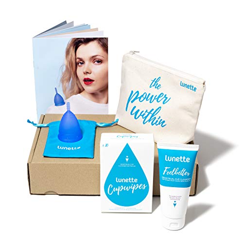 Lunette Menstrual Cup Kit - Blue - Reusable Model 2 Menstrual Cup for Normal to Heavy Flow + Cleansers