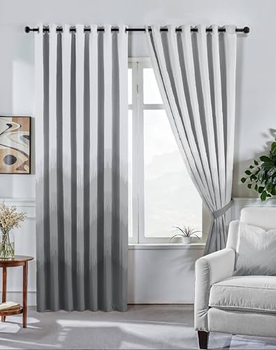 Image of Kivo Digital Print 85% Blackout Curtains for Long Door /Window, Thermal Insulated, Tie Back, Wider Width 50 in, Eyelet Curtains for Living Room /Bedroom(Light Grey 9 ft Set - 2)