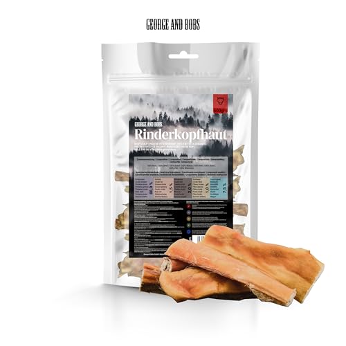 George & Bobs Rinderkopfhaut 5x1000g | 5000g – Aromatischer Naturkausnack für Hunde – Schonend luftgetrocknet – Verschiedene Größen für mittellangen Kauspaß