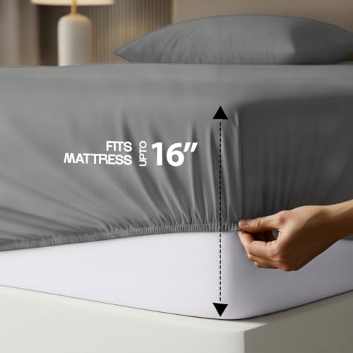 Image of 10-Pack Twin Size Hotel Sheet Set, Soft Brushed Microfiber Commercial Sheets, Resort Quality Bedding, Deep Pocket, Shrink & Fade Resistant, Easy Care, Grey