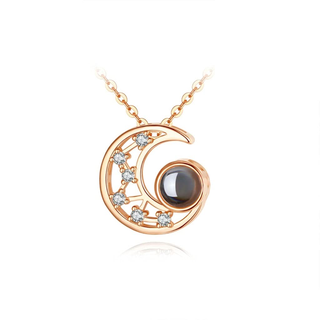 Collane Forma della Luna, Intaglio in Miniatura Artigianato, Contiene Cento Lingue Che Ti Amo, collane di Lusso Leggero per Le Donne Collana da Donna (Color : A)