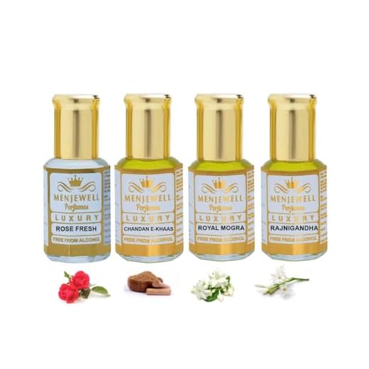 Menjewell Rose Fresh, Chandan-E-Khaas, Royal Mogra & Rajnigandha Perfume Floral Attar, 6 Ml (Pack Of 4), 50 g