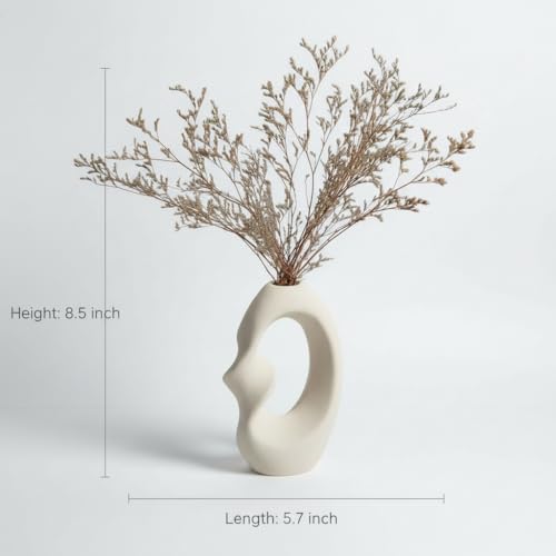 Image of PUREZENTO Unique Twister White Ceramic Donut Vase 8.5 Inches - Pack of 1 | Decorative Donut Vase for Dried Flowers & Pampas Grass | Vases for Modern Home Decor, Living Room, Office Decor Ideas