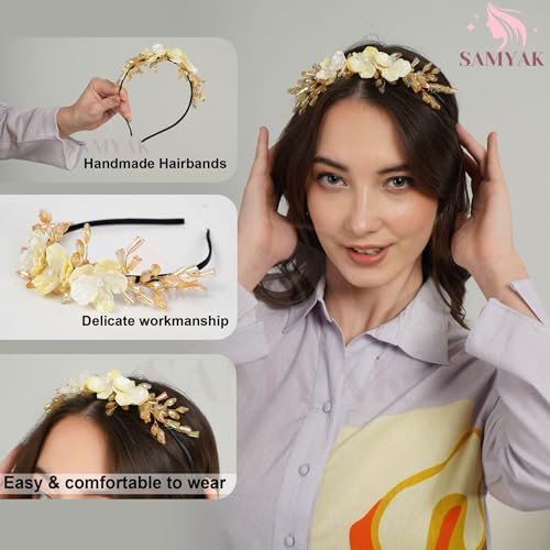 Image of Samyak Pearl & Crystal Hair Band Accessories For Women & Girls, Stylish Tiara Headband For Wedding Party Juda Bun Fashion For Bridal Hair Decoration Accessory