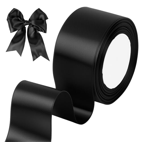 tenn well Geschenkband Schwarz 50mm 22M Satinband Breit Geschenkband Schleifenband für Geschenkverpackung Brautstrauß Basteln Geburtstag Hochzeit Dekoration