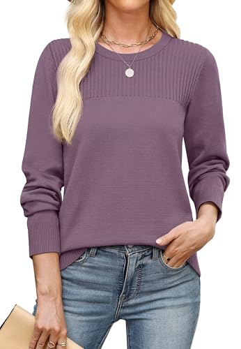 XIEERDUO Sweaters for Women 2025 Long Sleeve Tops Round Neck Ribbed Knit Pullover Sweater Loose Fit2