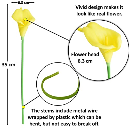 Image of Tdas Artificial Lily Flowers Plants Home Decor Items Flower Plant for vase Living Room Hall Bedroom Decorative Decoration - 34 CM Long (Pot Not Included) (Yellow, 5 Pcs)