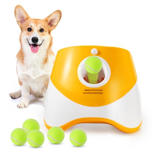 Galatée Automatischer Ballwerfer, Kleiner Interaktiver Ball -Launcher, Automatic Ball Launcher Für Hunde, Ball -Launcher Für Hunde Mit 6 Mini -Tennisbällen(Orange)