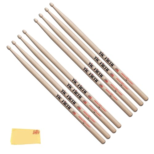 Vic Firth American Série Classique Baguettes de batterie - 5A - American Hickory - Pointe en bois - 4 Paires