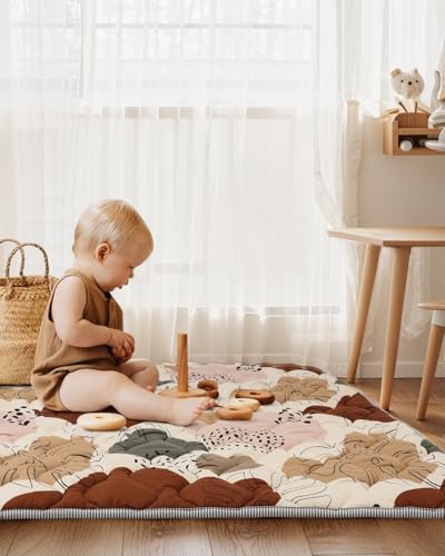 Lambluefly Krabbelmatte Baby Faltbar, Verdickte Krabbeldecke für Baby 127x127cm, Anti Rutsch Matte, Maschinenwaschbare, Spielmatte Faltbar, Babymatte Krabbelmatte für Laufgitter, Design im Bohème-Stil