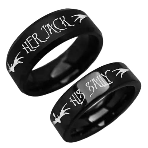Black Her Jack His Sally Rings Promise Wedding Band for Women Men Comfort Fit Stainless Steel Romantic Eternity Engagement Wedding Anniversary Rings