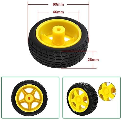 Image of 65 MM GEAR MOTOR TYRE /WHEEL, TYRE FOR TOY CAR, BO MOTOR, DC GEAR MOTOR TYRE, RUBBER TYRE, YELLOW WHEEL PACK OF 4