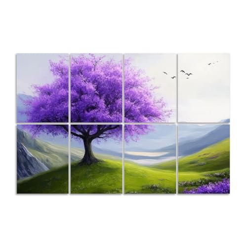 8 Pack paneles acústicos artísticos para absorción de sonido con diseño abstracto paisajes modernos, montañas distantes, pájaros y cielo nublado, para estudios de grabación y oficinas, tamaño total 48"x32" miniatura 1