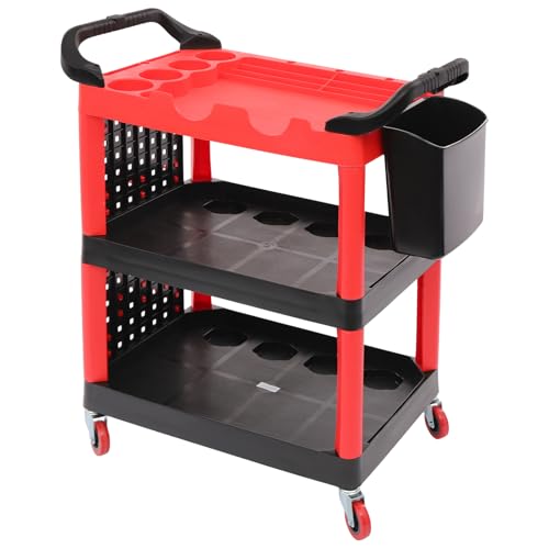 Philipreba 300lbs Capacity Auto Detailing Cart with Wheels, 3 Tier Rolling Utility Detailing Tool Cart Organizer, 32x17x38,5in Car Wash Organizer Cart with Handles & Grooves & Hooks