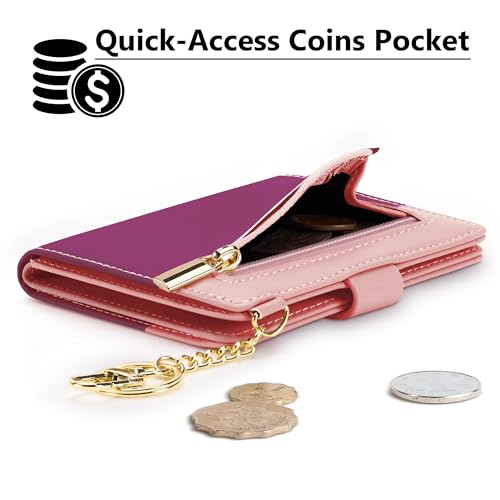 Image of Airkit Small Wallet Women RFID, PU Leather Card Holder with Keychain | Slim Compact Zipper Coin Purse for Ladies, Travel Holiday Gifts for Mom, Cute Mini Bifold Wallets