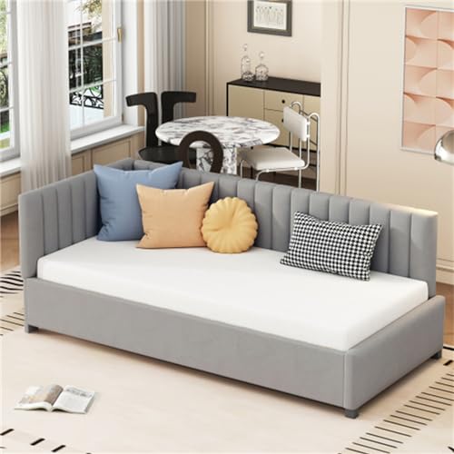 Divano Letto Trasformabile con Rotelle Estraibile, Design Multifunzionale con Rete A Doghe, Ideale per Giovani, Bambini E Camere degli Ospiti, Offre Comfort E Stabilità(Size:Shaped 1,Color:Grigio)
